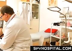 Sporty golden-haired secretly videotaped with doctor hidden cam