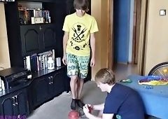 Skinny Twink in Black Socks Inflates Balloons with Footjob