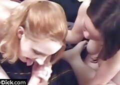 Young amateurs tag team a small cock with a nice blowjob