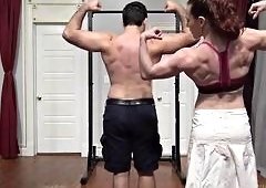 Muscular Femdom Dominates Eager Submissive Guy