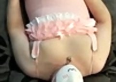 Chubby Crossdresser - Bulge Tease in Swimsuit and Masturbation