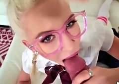 Nerdy Blonde Devours Big Cock