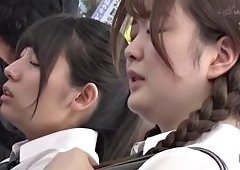 Sara Nakamura Fingers Big-Tits Babes to Squirting Orgasm in Public