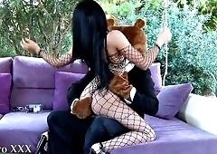 Naughty Bear Pounds Spanish Shemale Yasmin Daferro in Fishnet