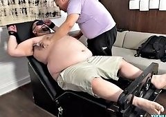 Matt Pleases Ticklish Chubby Bear from Texas on Restraint Table