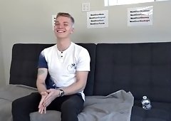 Real amateur stud with tattoos masturbates for the first time at a casting