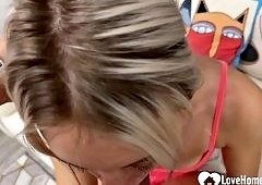 Blonde Girlfriend Gets Friends Thick Cock Slammed in Dripping Pussy
