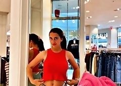 Busty Brunette Flashes in Store
